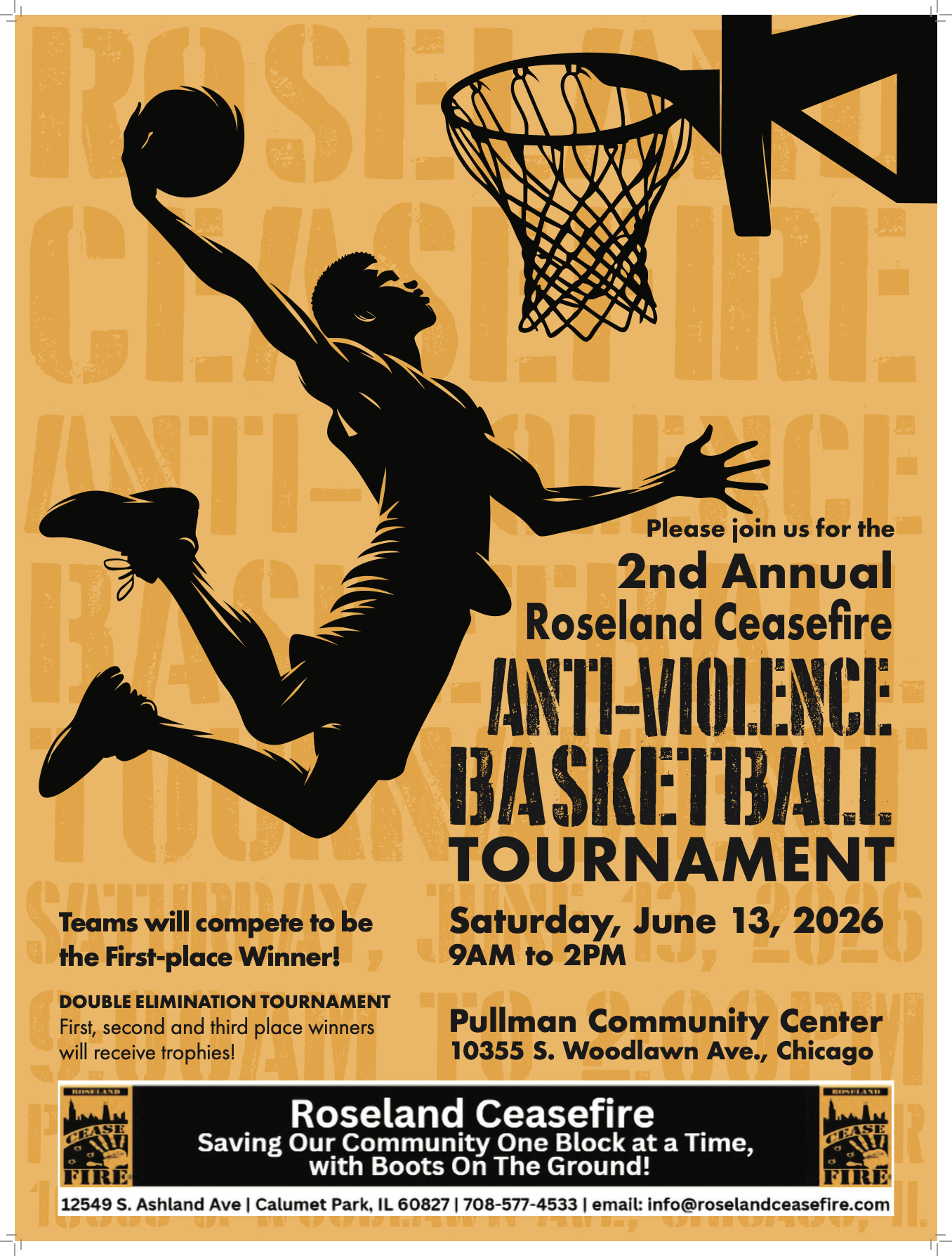 Second Annual Roseland Ceasefire Anti-Violence Basketball Tournament flyer